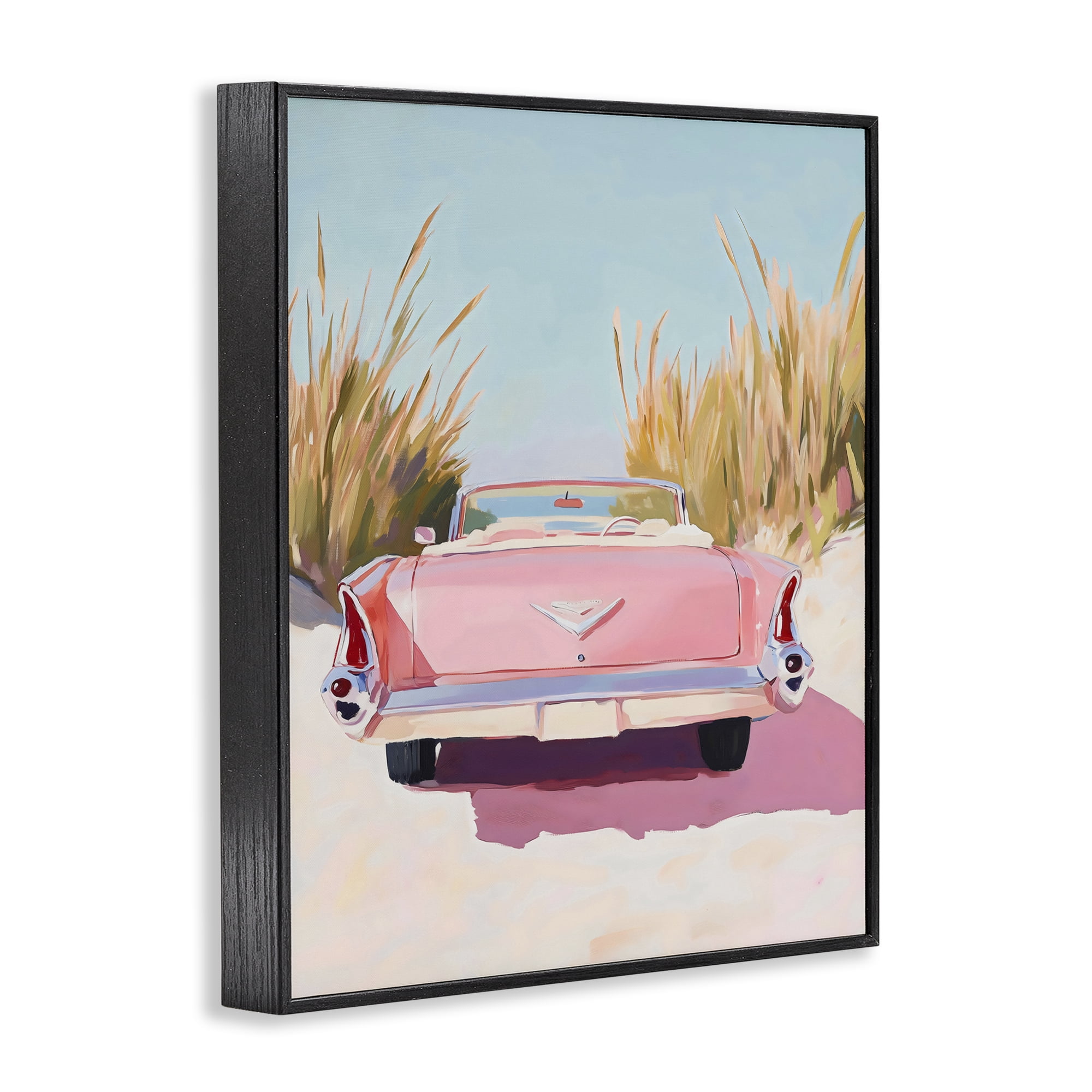 Stupell Industries Pink Cadillac on Beach Black Framed Giclee Art, design by The Prints Vibe