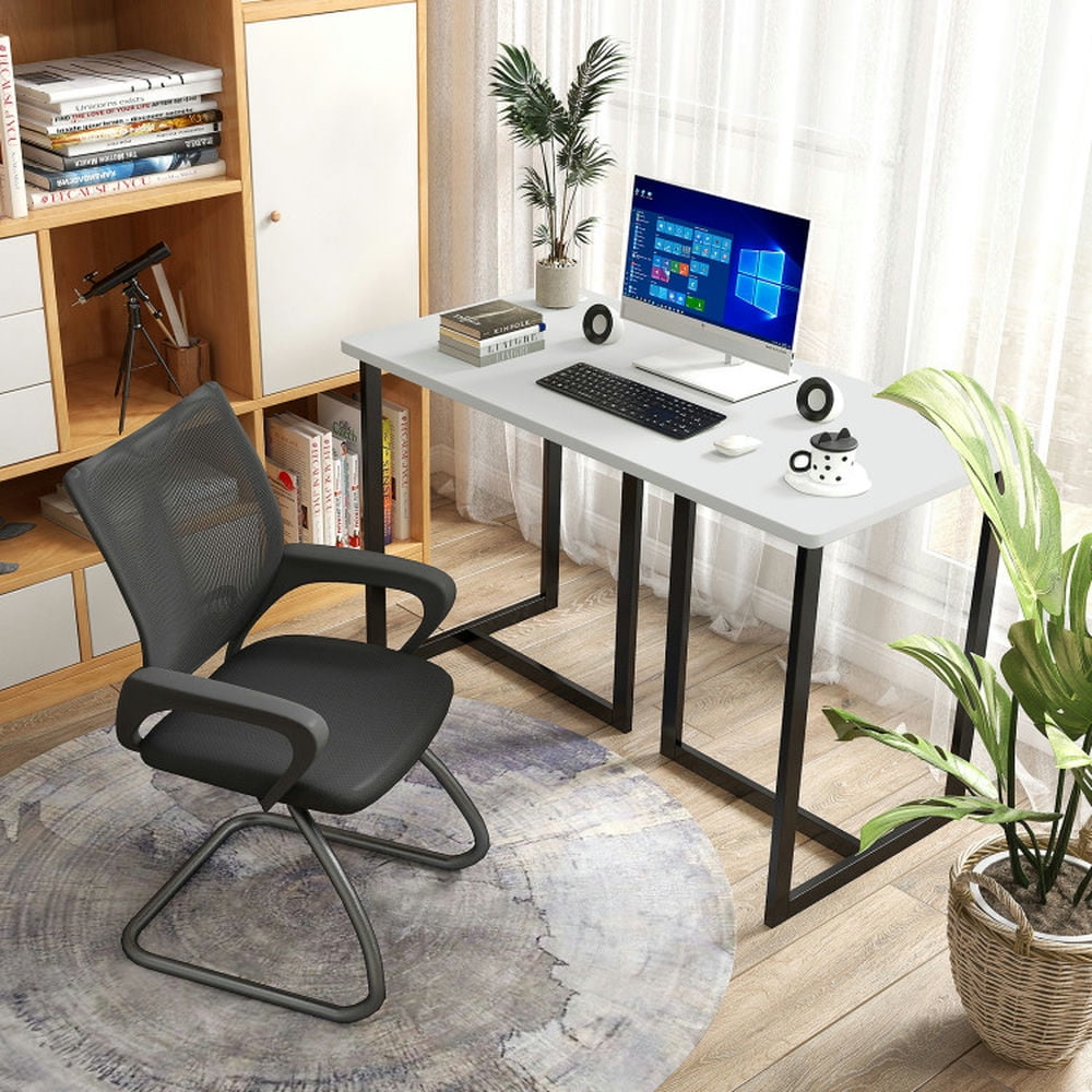Demi Bonn 47" Modern Computer Desk Writing Study Table with Metal Frame, Small Home Office Desk Writing Table, White