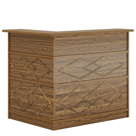 Resenkos corner bar table, L-Shaped Bar Cabinet with patterns, Wine Cabinet Reception Desk for Home Pub, Brown