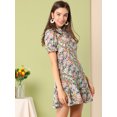 thumbnail image 2 of Vestido De Manga Abullonada Corta De Gasa Con Pajarita Floral Con Volantes Para Mujer Rosa brillante XS, 2 of 6