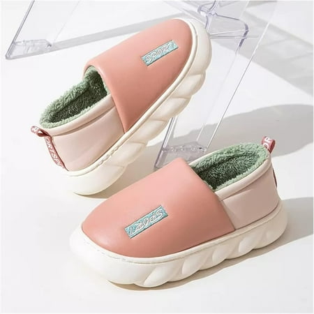 House Slippers Cotton slippers women s autumn and winter non-slip bag heel thick bottom warm outer wear household leather waterproof cotton shoes men s winter Slippers for Women Mens ( Color : 02   Si