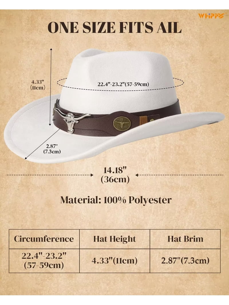 WHIPPY Western Cowboy Hat for Men Women Adjustable Cowgirl  display picture 1