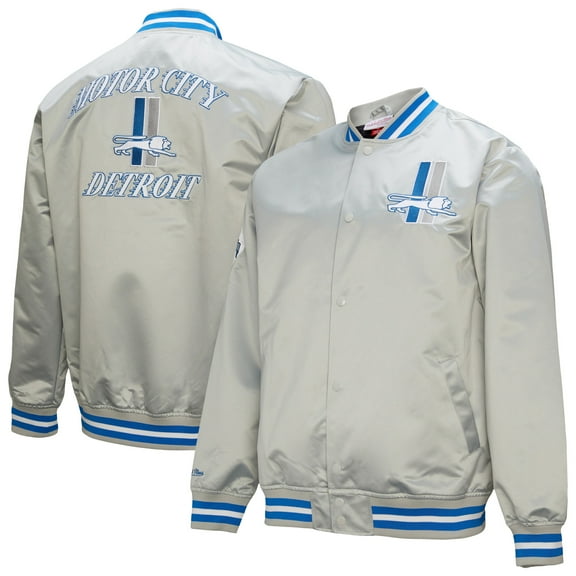 Men's Mitchell & Ness Gray Detroit Lions Double Down Satin Full-Snap Jacket