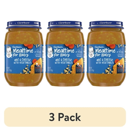 (3 pack) Gerber 3rd Foods Mealtime for Baby Baby Food, Mac & Cheese with Vegetables, 6 oz Jar