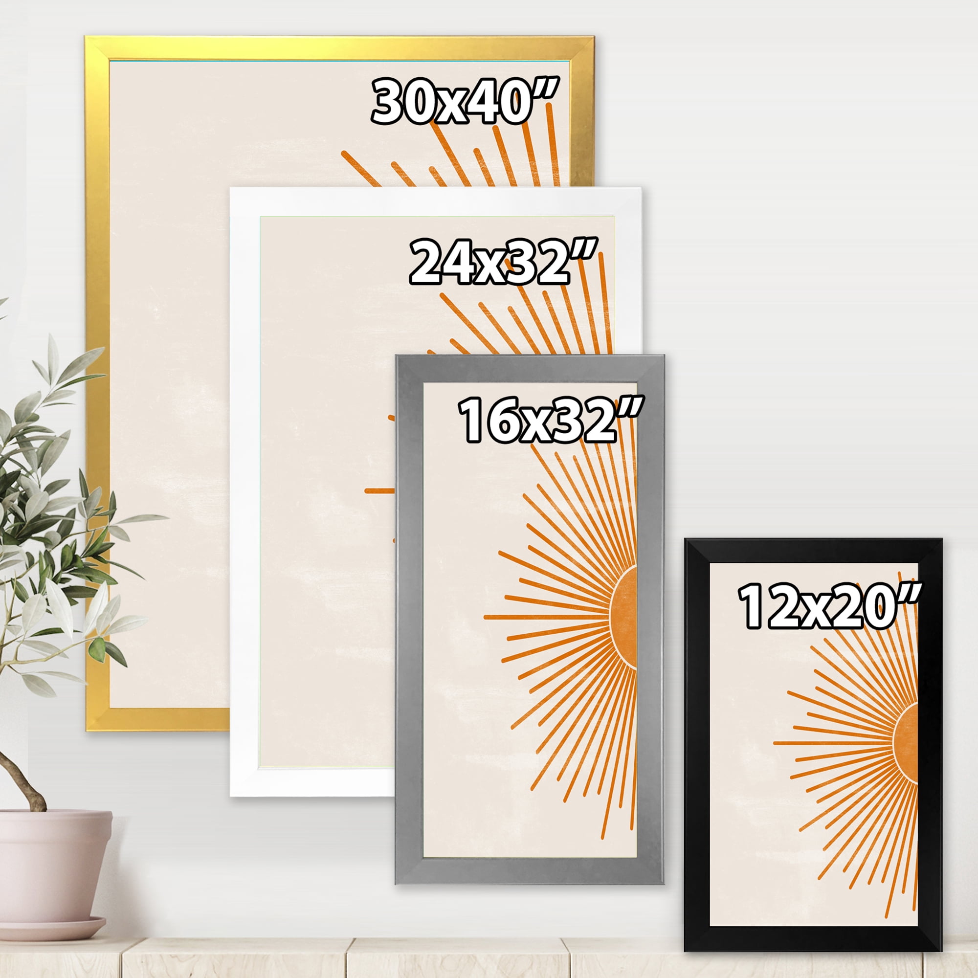 Designart 'Orange Sun Print On Beige I' Modern Framed Art Print