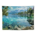thumbnail image 5 of JRXY  Nature Tapestry, Lake Tahoe Snowy Mountain Reflection on Clear Water Rocky Shore View, Fabric Wall Hanging Decor for Bedroom Living Room Dorm, Pale Blue Green Eggshell Painting, 5 of 6