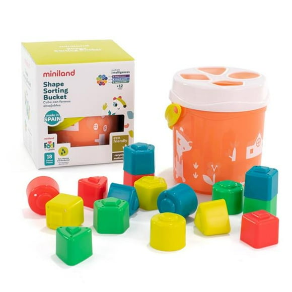 Miniland Educational MLE97342 Feel to Learn - Shape Sorting Bucket, Salmon