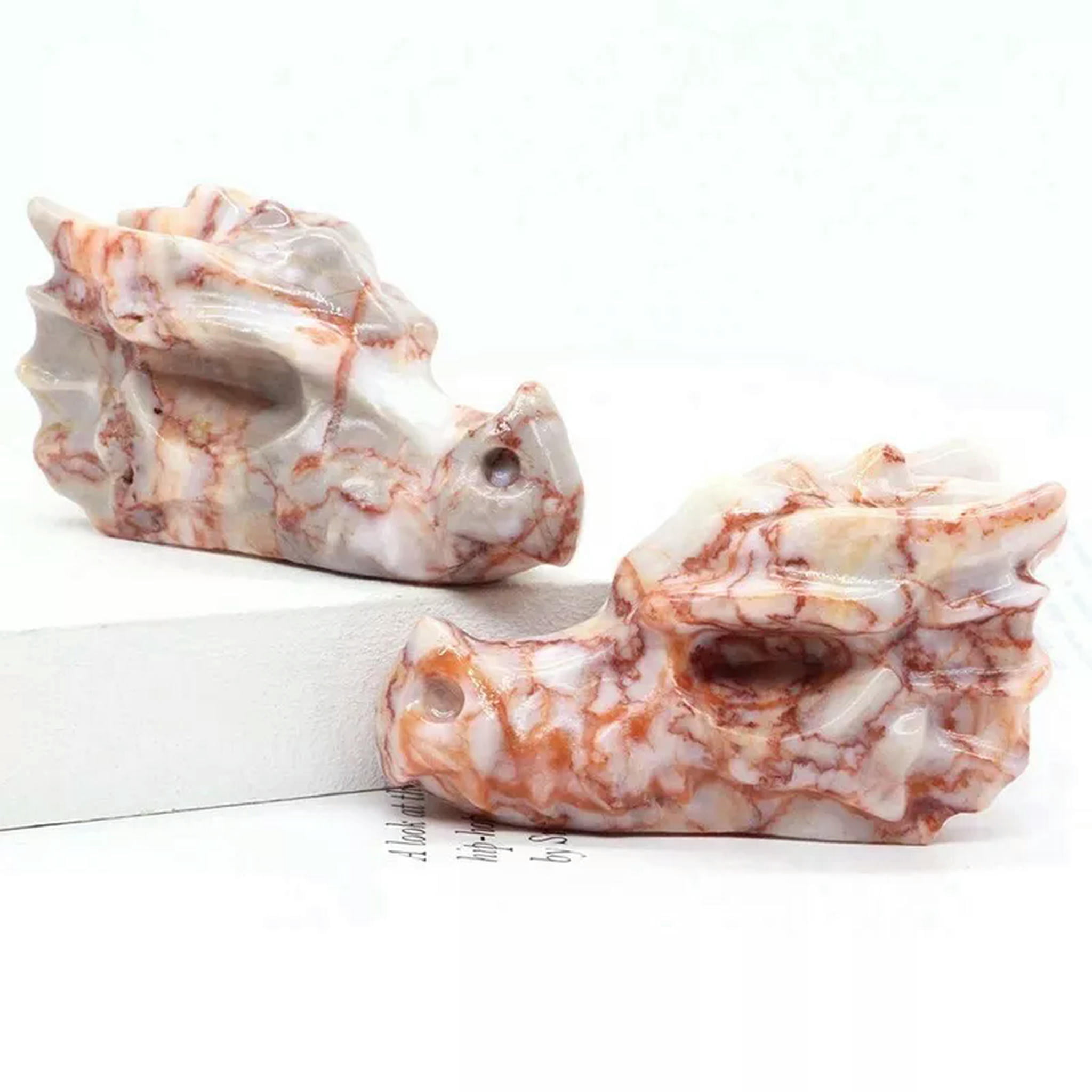 EOEMY 5Pcs Natural Red Picasso Jasper Quartz Crystal Dragon Head Skeleton Carved Decor
