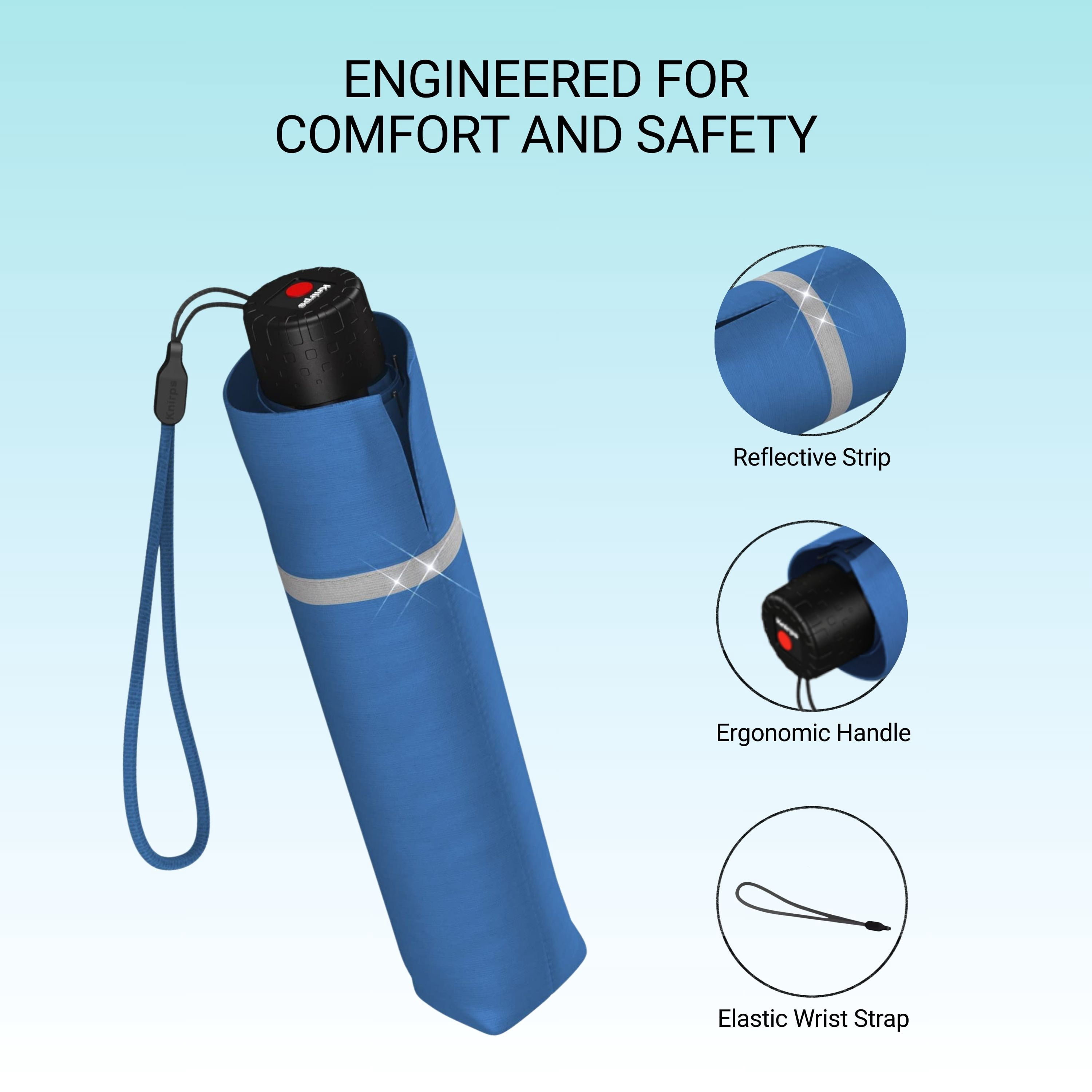 Knirps Surf Rookie Manual Rain Umbrella for Elementary and Middle School Kids – 35.4" Canopy with Reflective Safety Stripe, Lightweight Design, Wind Tunnel Tested, Carrying Case Included