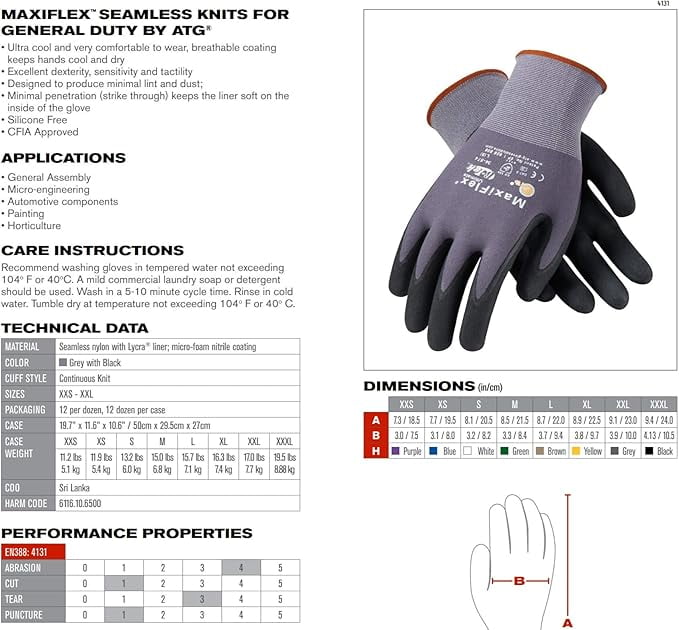 MaxiFlex PIP 34-874/L Maxi Flex Ultimate 34874 Foam Nitrile Palm Coated Gloves, Gray, Large (Pack of 12)