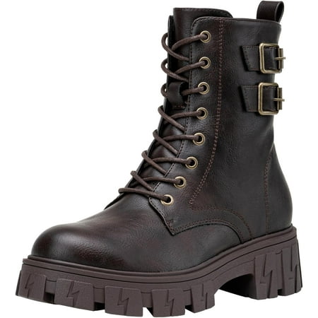 

Omagie Women s 9612 Combat Boots Platform Ankle Booties Lace-up Lug Sole Inner Zipper