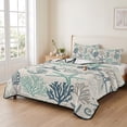 thumbnail image 2 of Twin XL Quilt Set 68''x98'', Blue Teal Coastal Lightweight Bedspread Coverlet with 2 Pillow Shams, Summer Beach Starfish Coral Nautical Rustic Breathable All Season Quilt Bedding for Dorm/Guest Room, 2 of 9