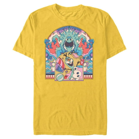 Disney Frozen Olaf and Marshmallow Summer Fun - Short Sleeve Blended T-Shirt for Adults - Customized-Yellow