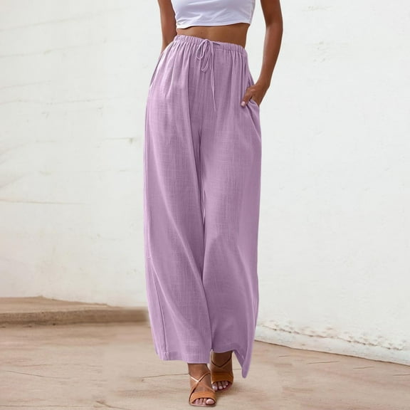 SNKSDGM Women's Plus Womens Sweatpants Plus Size Petite Wide Leg Pants for Women Casual Summer Women's Linen Summer Palazzo Pants Flowy Wide Leg Beach Pants with Pockets