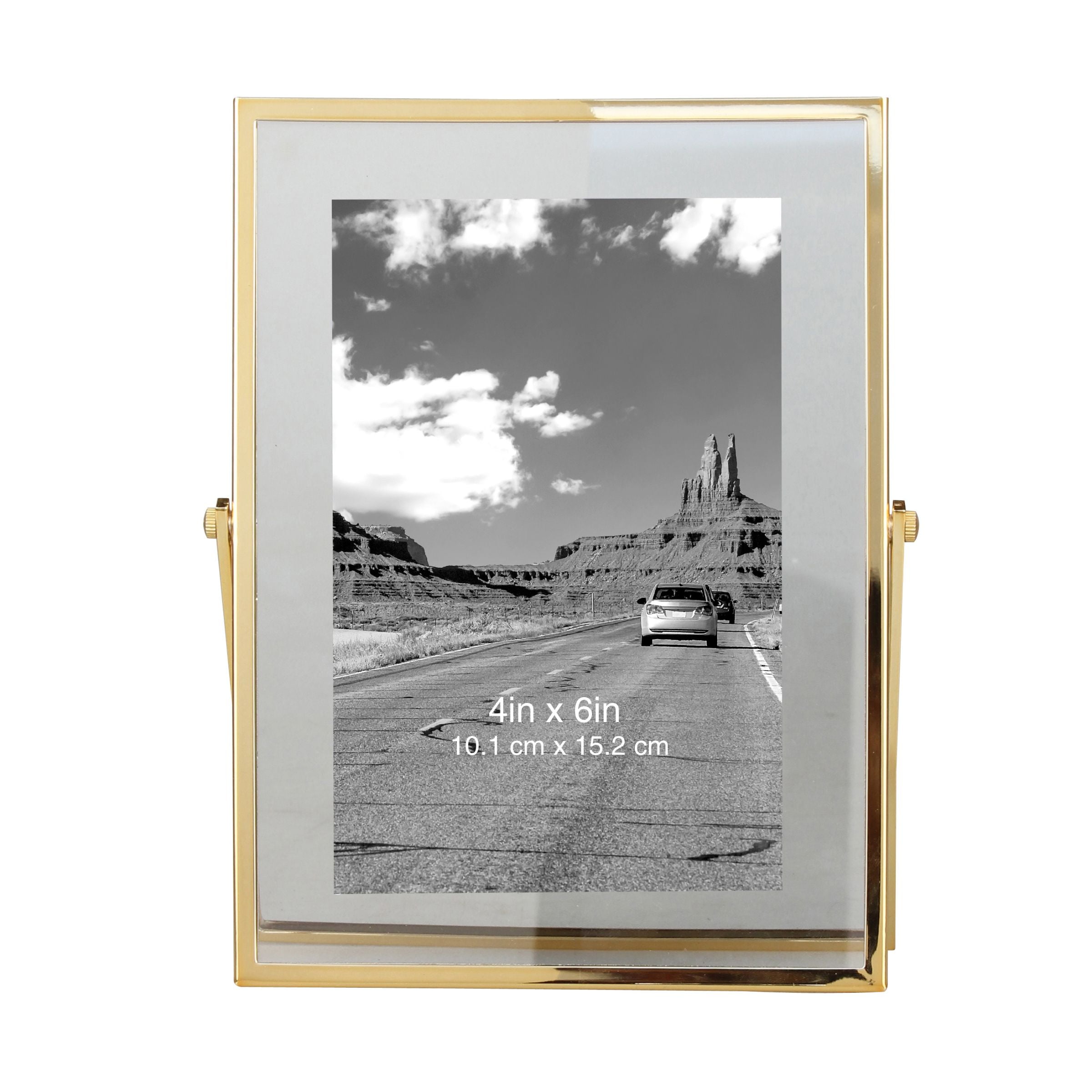 Retro Glass Floating Wall Display Metal Landscape Holder Photo Frame Gold 