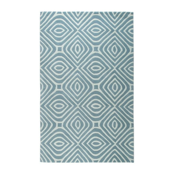 EORC Blue Hand-Tufted Wool Modern Modern Tufted Stripes Rug, 5' x 8'