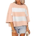 thumbnail image 2 of Mujeres de Manga Corta Tops Mitad de Manga Cuello Redondo Túnica, Cubierta Casual Rayas Camisa de Moda, 2 of 9