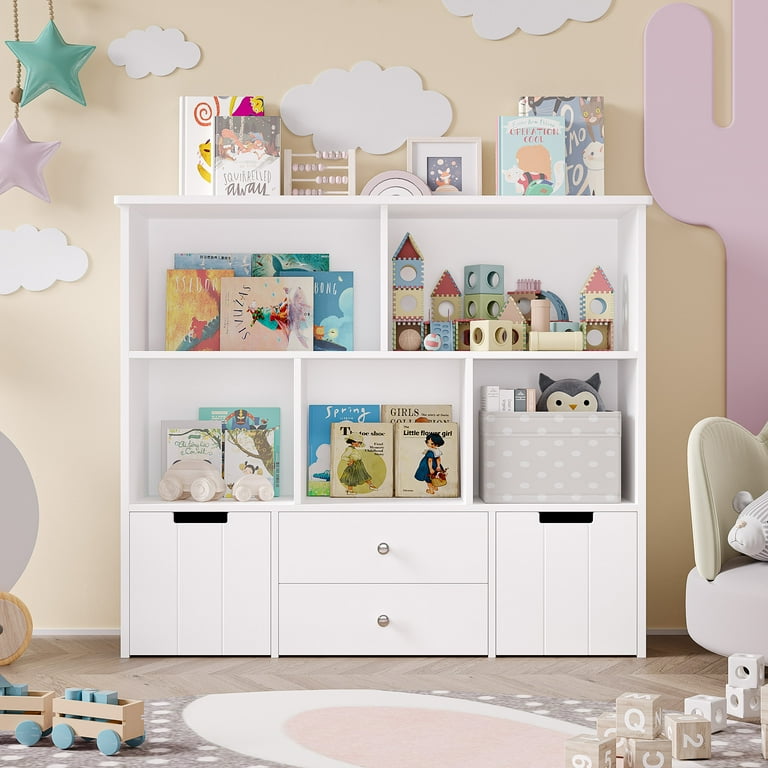 Homfa Kids Toy Storage Organizer, White Bookshelf with 5 Cubbies