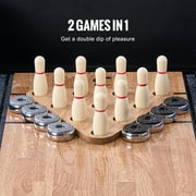 KFFKFF Shuffleboard and Bowling Table, 9 ft with LED Illumination for Home Entertainment, Dual-Use Game Set, Durable Surface, Sturdy Legs, Includes 8 Pucks, Bowling Pins, Wax, and Brush