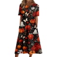 thumbnail image 2 of Halloween Dresses for Women Summer Comfy Funny Pumpkin Ghost Medieval Dress Short Sleeve Renaissance Loose Fit Flowy Midi Halloween Costumes Dresses Red M, 2 of 6