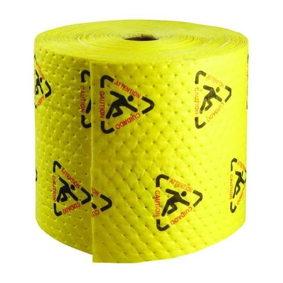 Sorbent Roll, 20 gal, 15 in x 300 ft, Harsh Chemicals, Black, Red, Yellow, Polypropylene CH15P