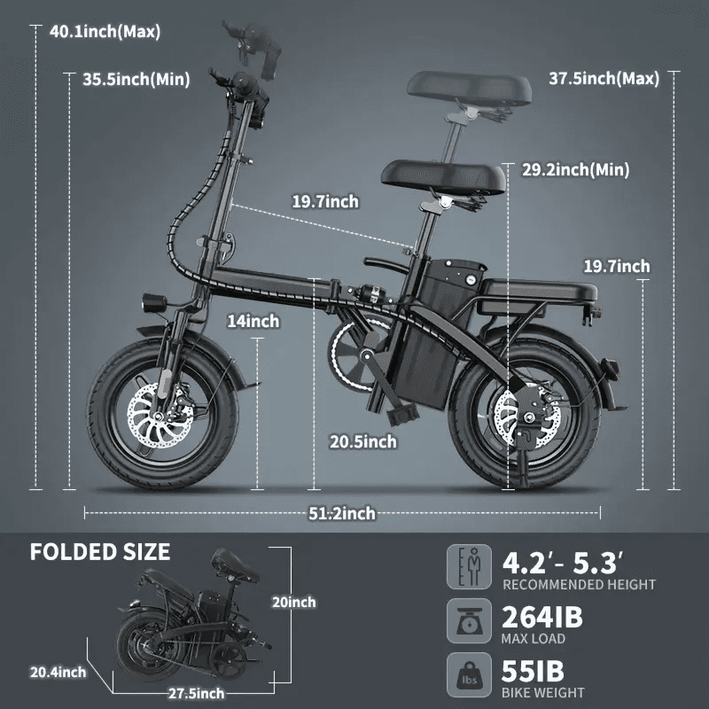 500W 19 mph Adult Folding Electric Bike, Folding Compact Electric Bike, Fat Tire Electric Bike, Portable Electric EBike With Pedals With 48V 10AH Battery, Suitable For Mountain, Beach, Snow Riding