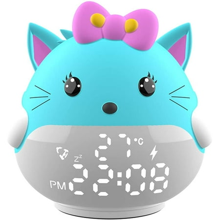 

Cute Digital Alarm Clock for Kids Bedroom Nightlight Brightness Dimmer by Tapping White LED Indoor Temperature Adjustable Soothing Sound 12/24H 9 Min Snooze for Boys Girls Teens （Blue）