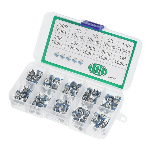 Uxcell Variable Resistor Assorted Kit 100pcs 500R to 1M Ohm Trimmer Potentiometer