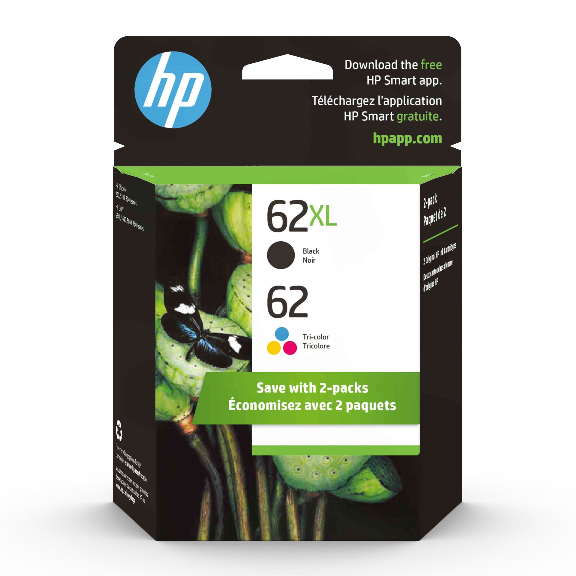 vaak in de tussentijd vergeetachtig HP 62XL Black/62 Tri-Color Ink Cartridges, N9H67FN, 2/Pack - Walmart.com