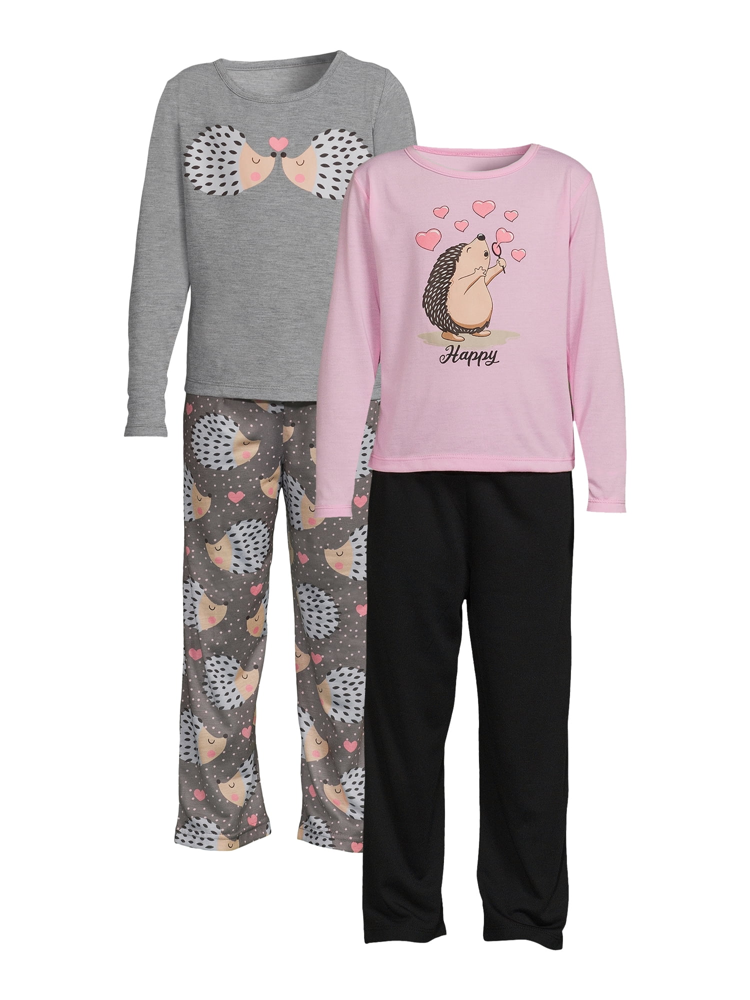 Isotoner Girls Long Sleeve Top and Pants Pajama Sleep Set, 4Piece