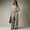 thumbnail image 4 of Women's Striped 2 Piece Pants Outfits Long Sleeve Button Down Knit Top Set Leisure Vacation Green M, 4 of 10