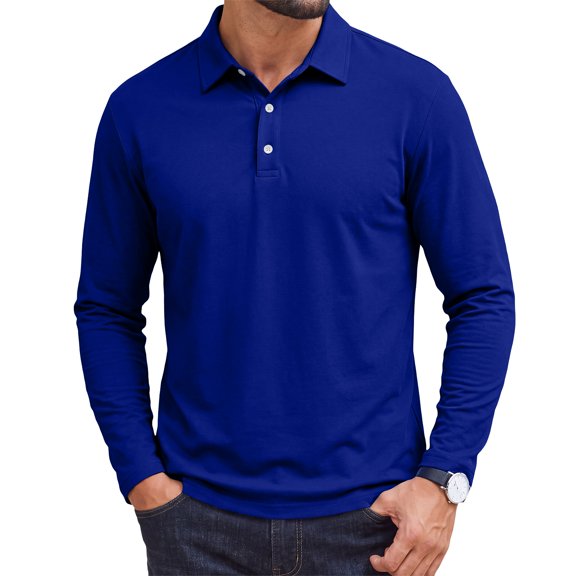 Havenx Polo Shirts for Men Long Sleeve Button Down Polo Shirts Collared T Shirts Fashion Casual Work Old Money Fall Business Clothing,Royal Blue L