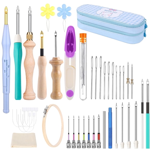 43pcs Punch Needle Embroidery Kit, Adjustable Punch Needle Tool, Wooden Handle Embroidery Pen Set for Adults Beginners, DIY Crafting, Gift