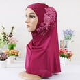 thumbnail image 3 of Travelwant Women Solid Color Lace Rhinestone Muslim Hijab Wrap Islamic Scarf Cap Head Cover, 3 of 7