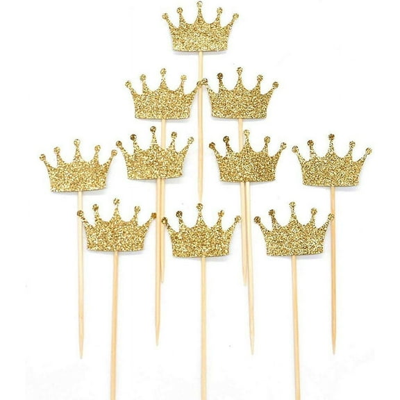 Crown Cupcake Cake Toppers Glitter,12pcs Cake Decoration For First Birthday, Birthday Party,Baby Shower Wedding Food Decor And Cupcake Party Picks Small Gold
