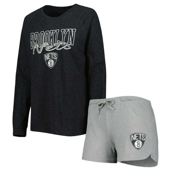 Women's Concepts Sport Heather Black/Heather Gray Brooklyn Nets Team Raglan Long Sleeve Top & Shorts Sleep Set