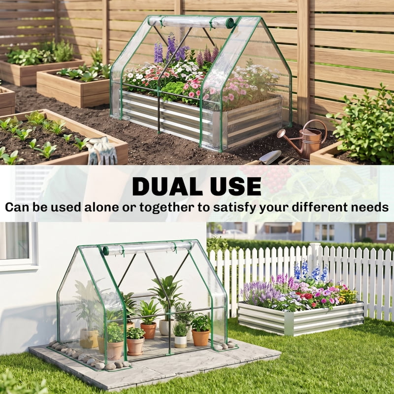Alvantor Clear 2-in-1 Raised Garden Bed with Mini Greenhouse Cover 50" L x37" M x36" H