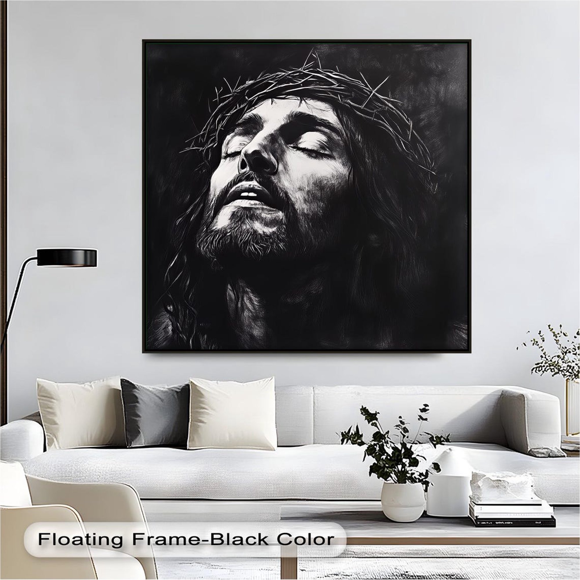 Jesus Crown Of Thorns Poster Black White Christian Wall Art Unframed Paper Print