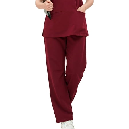 

Medtecs Scrub Pants for Women with 2 Back Pockets and Locker Loop Anti-Wrinkle Pants- Burgundy- M