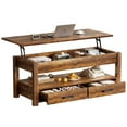 thumbnail image 3 of GUNAITO Lift Top Coffee Table with 2 Drawers,Wooden Convertible Coffee Table with Storage for Living Room,Center Table,Brown,42", 3 of 9