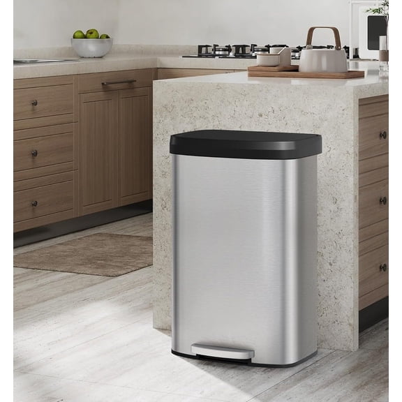 Geetinfly 21 Gallon/80 Liter Metal Trash Can with Lid,Large Garbage Can for Kitchen,Rustproof Step-on Kitchen Metal Trash Bin with Liner Rim Rear Handle Soft Close Plastic Lid,Stainless steel color