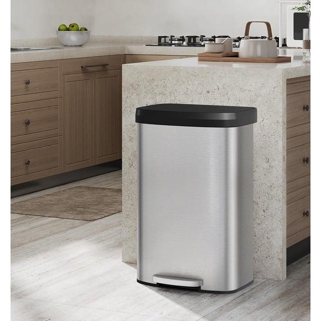 Royalbelle 21 Gallon Metal Trash Can with Lid, Step-On Kitchen Garbage Bin