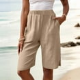 thumbnail image 6 of JULMCOMO Pedal Pushers for Women Bermuda Shorts Knee Length Trendy Summer High Waisted Bermuda Shorts Dressy Casual Linen Capris with Pockets Khaki L, 6 of 7