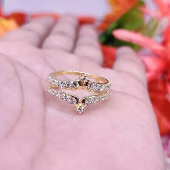 2 CT Round Cut White Moissanite Enhancer Guard Wrap Ring 14K Yellow Gold Plated