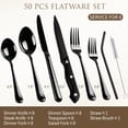 thumbnail image 2 of Kikcoin 50 Pcs Silverware Set for 8, Stainless Steel Flatware Set, Mirror-Polished Fork Knife Set, Cutlery Utensils Set for Kitchen, Steak Knife Included, Black, 2 of 12