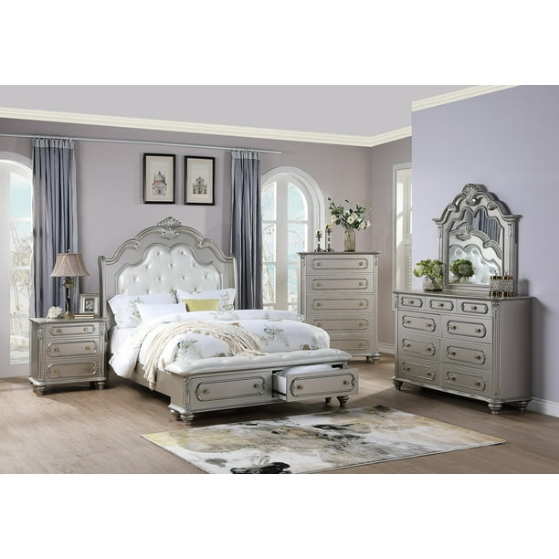 Traditional Majestic Tufted HB 4pc Bedroom Set California King Size Bed