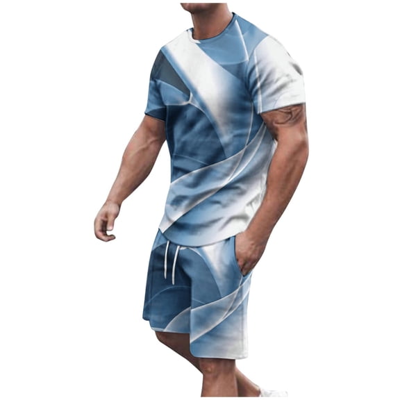 Taqqpue Men's Summer Short Sleeve T-Shirt & Shorts 2 Piece Set Printed Plus Size Casual Sports Athletic Jogging Sets S-5XL