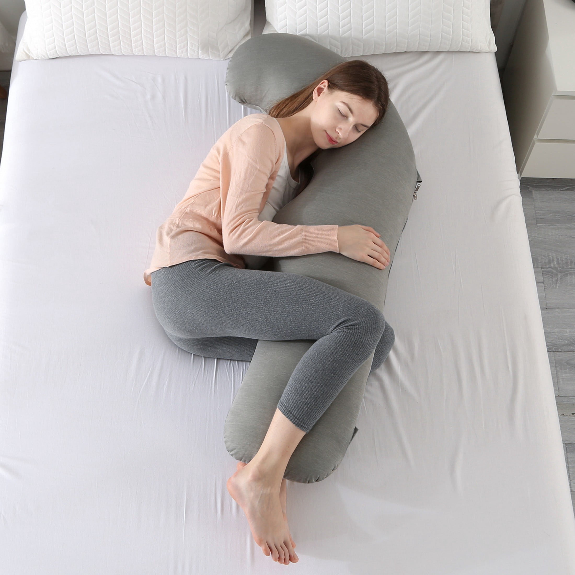 BATTOP Pregnancy Pillow,Maternity Body Pillows for Pregnancy with Cooling Cover,Support for Back,Legs,Belly,Hips,Black Grey