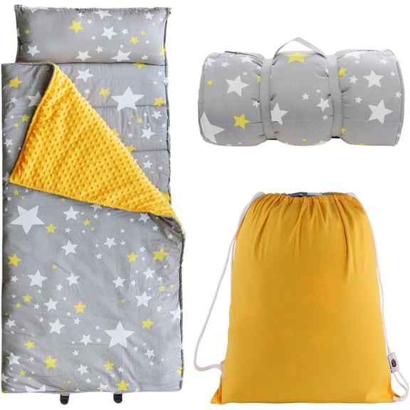 Toddlers Nap Mat with Removable Pillow and Soft Blanket, Lightweight Daycare Preschool Kindergarten Sleeping Bag, Travel Slumber for Kids Girls Boys