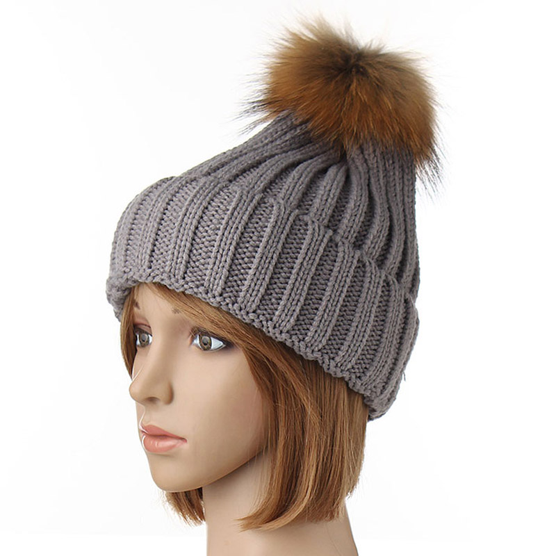 Women/'s Warm Winter Wool Knit Beanie Cap Ski Hat Pom Crochet Hat